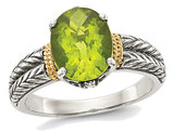 Ladies Natural Peridot Ring in Sterling Silver with 14K Gold Accents